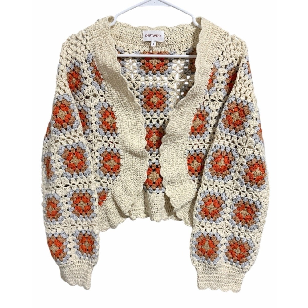 Driftwood Granny Square Crochet‎ Cardigan Sweater Women's Size Small